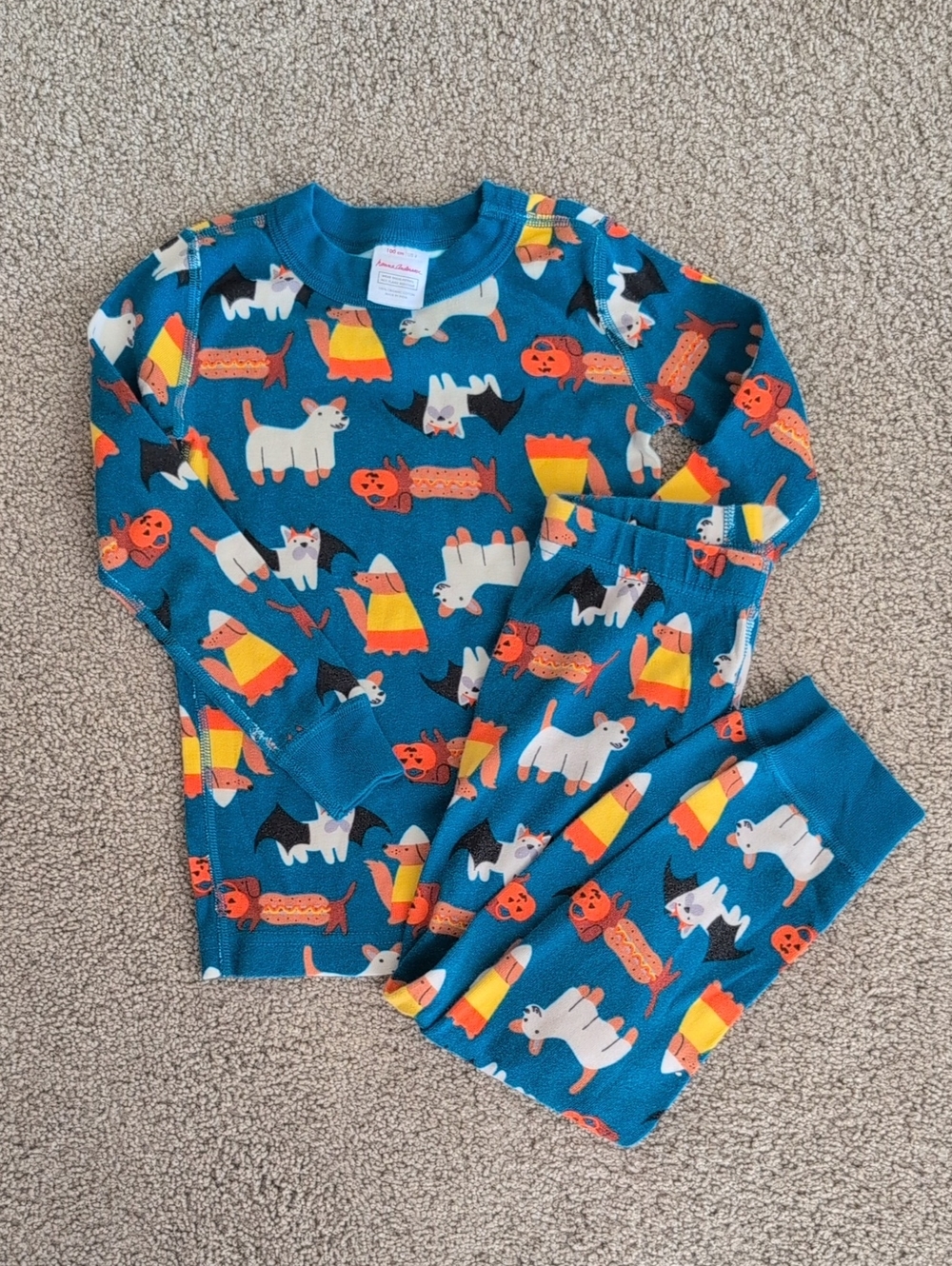 Hanna Andersson Teal Halloween Dog Print Pajama Set